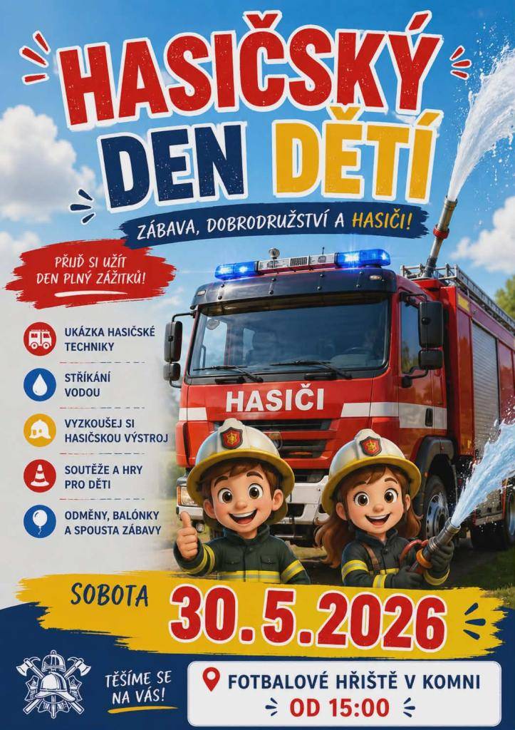 v sobotu 30. května 2026 od 15:00 hodin na fotbalovém hřišti v Komni