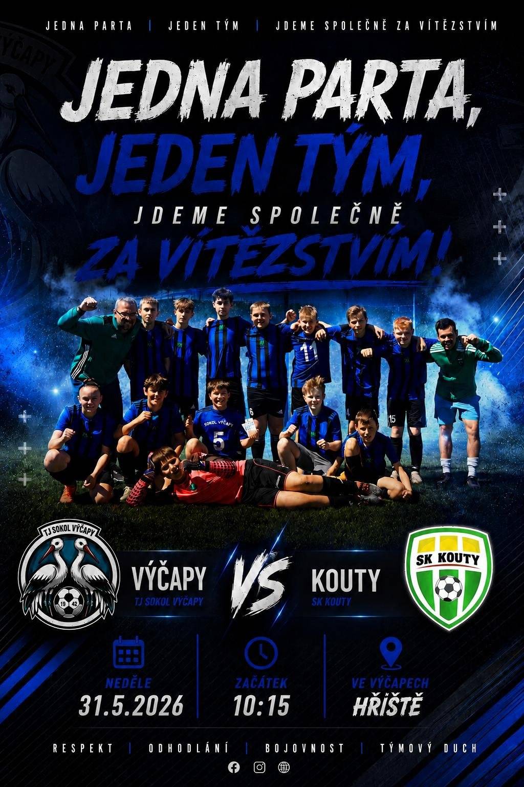 Zítra v neděli 31.5.  od 10.15 hod hrají fotbal žáci - Výčapy - Kouty. Přijďte je podpořit.