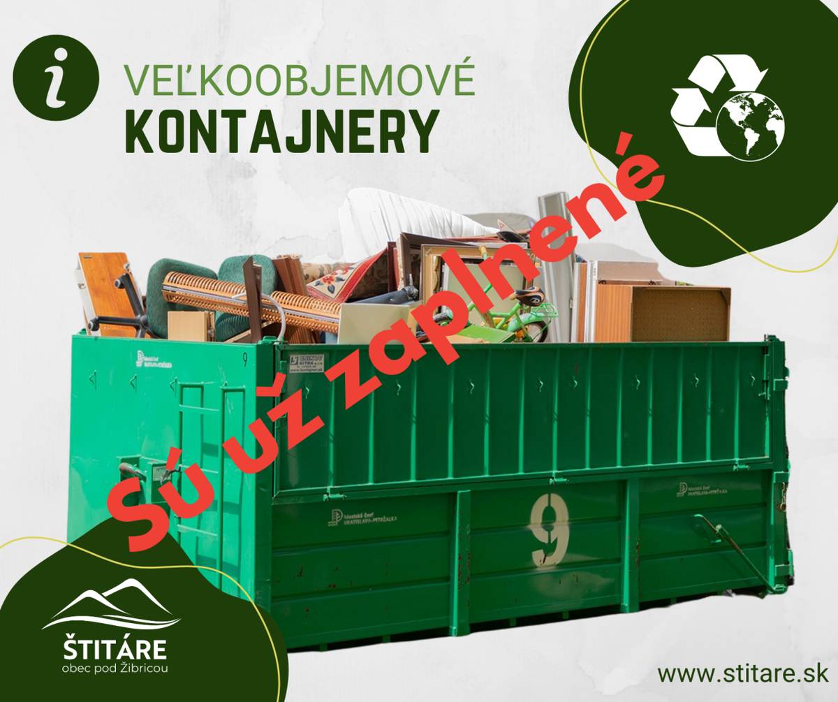 Vážení občania,  ďakujeme všetkým, ktorí využili pristavené veľkoobjemové kontajnery.    Zároveň oznamujeme, že kontajnery sú už naplnené, preto do nich už, prosím, neukladajte ďalší odpad.    Ďakujeme za pochopenie a zodpovedný prístup.