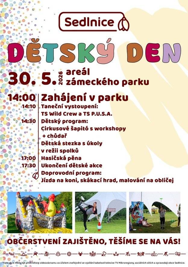 Dnešní akce Den dětí se koná za každého počasí. Těšíme se na Vás.