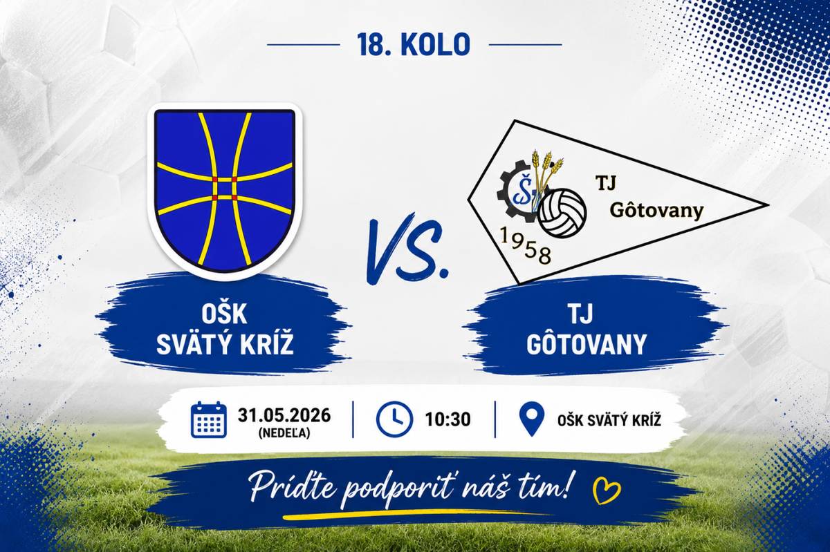 Naše futbalové mužstvo odohrá majstrovský futbalový zápas s Obecným športovým klubom Svätý Kríž na ihrisku vo Svätom Kríži  v nedeľu 31. mája o 10:30 hod.