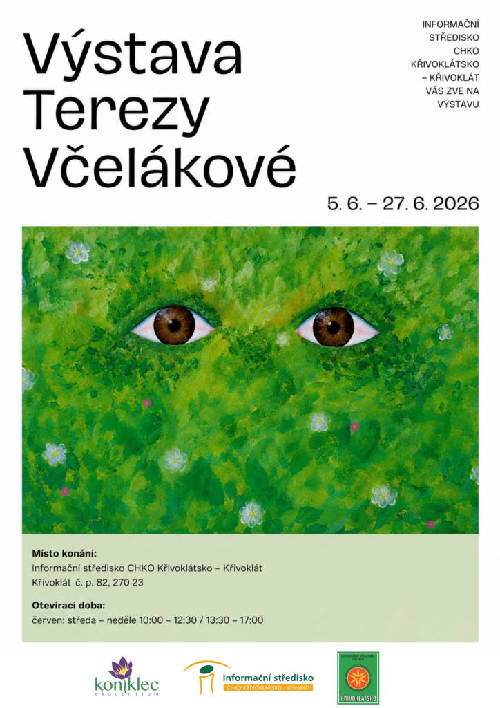 Od pátku 5. června Vás zveme na novou výstavu obrazů Terezy Včelákové.  Výstava proběhne v Informačním středisku CHKO Křivoklátsko  a potrvá do 27. června 2026. Těšit se můžete na originální obrazy inspirované přírodou, barvami a jemnou imaginací.