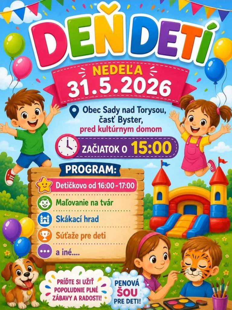 Deň detí 31.5.2026 pred KD v Bysteri o 15:00hod.