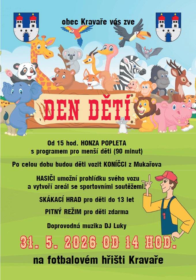 Připomínáme - již zítra  31.5.2026 od 14h na fotbalovém hřišti v Kravařích Den dětí.