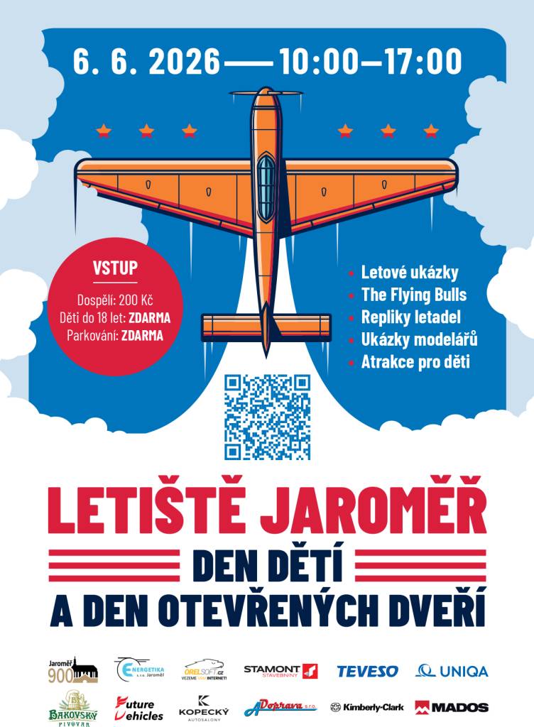 Přijďte oslavit Den dětí na letiště Jaroměř. Akce se koná v rámci dne otevřených dveří, kdy si budete moci prohlédnout zařízení a zúčastnit se různých aktivit. Akce je určena pro všechny, kdo se chtějí pobavit a dozvědět se více o letectví.