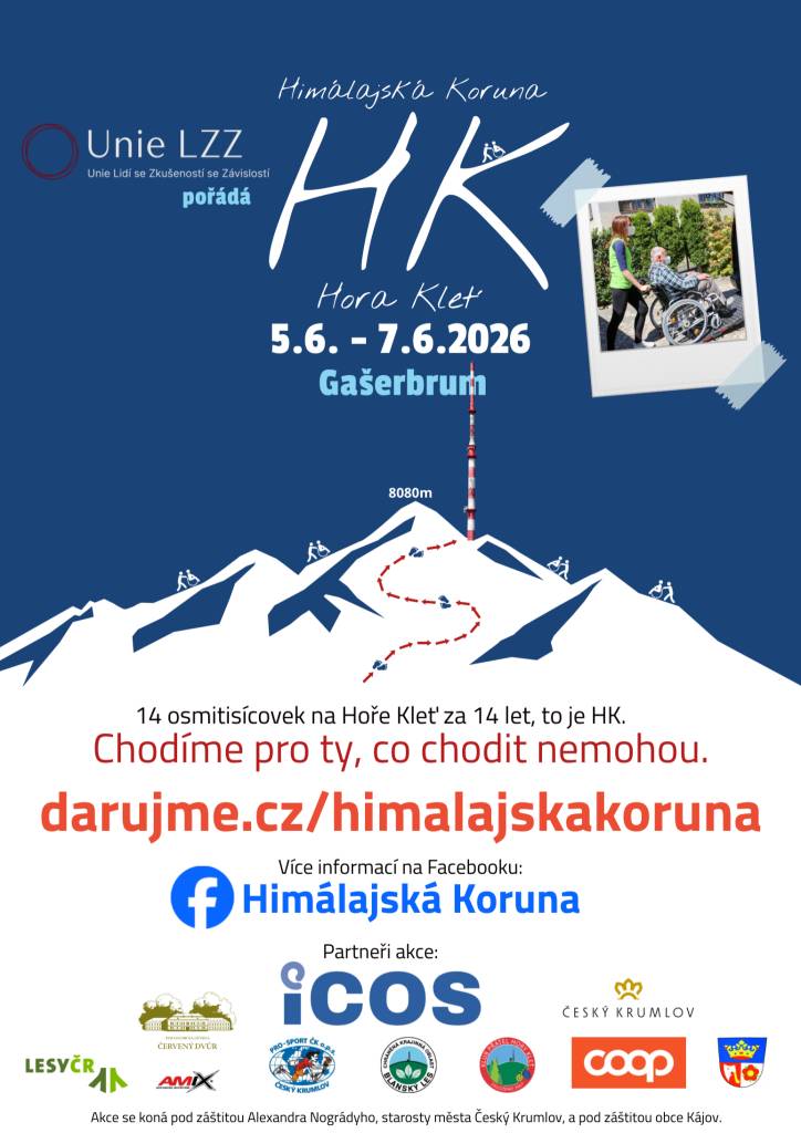 Himálajská koruna na hoře Kleť je charitativní výzva, která se koná od 5. do 7. června 2026. Akce začíná v pátek v 15:00 a končí v neděli ve stejnou hodinu. Cílem je podpořit ty, kteří nemohou chodit, a veškerý výtěžek bude věnován Osobní asistenci ICOS Český Krumlov o. p. s.