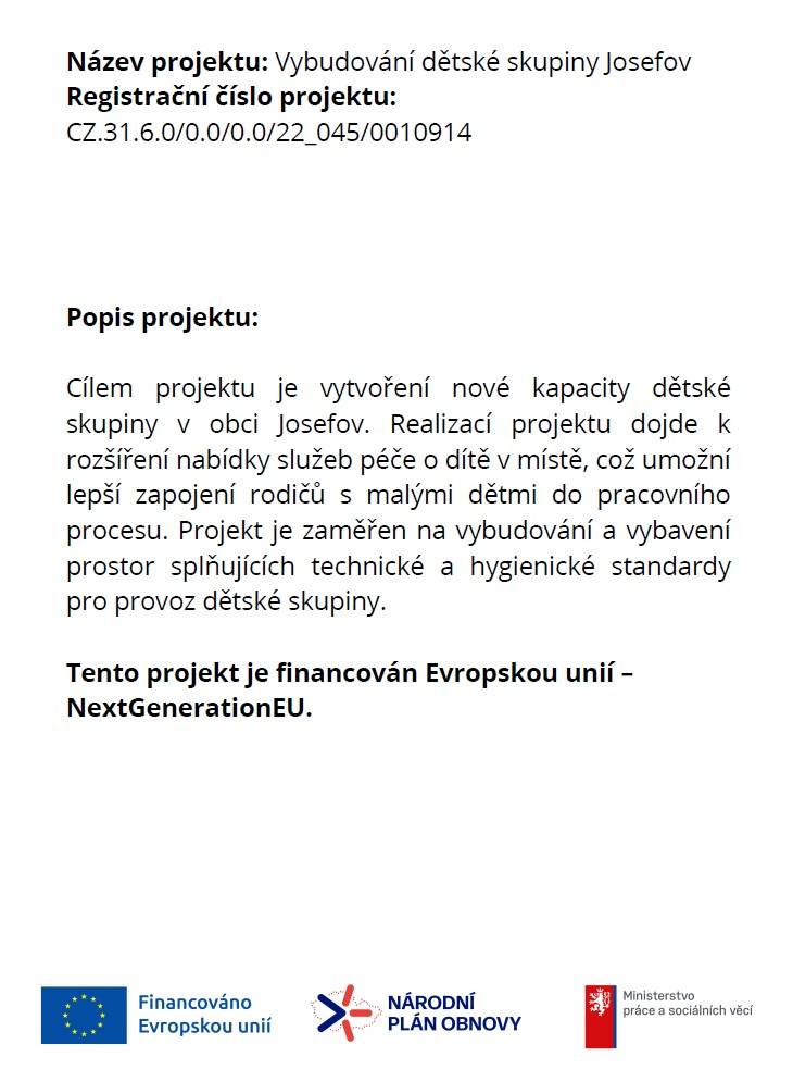 Vybudování dětské skupiny Josefov