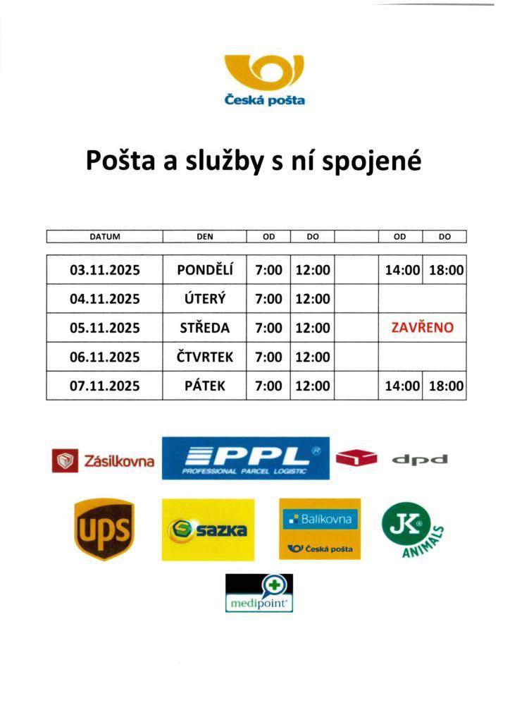 POŠTA PARTNER VITICE - AKTUÁLNÍ ZMĚNY