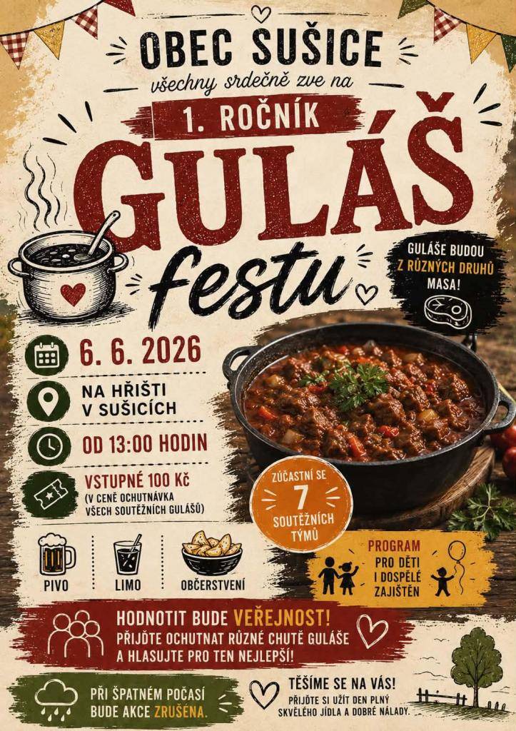 Přijďte se zúčastnit 1. ročníku Guláš festu v Sušicích