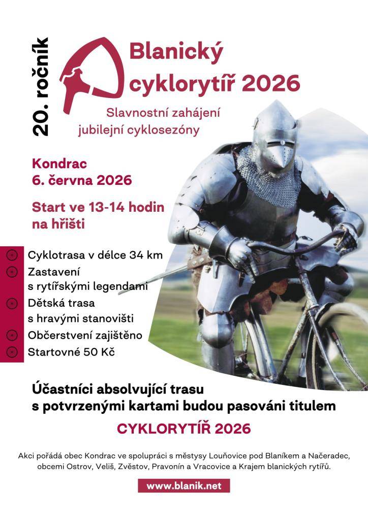 Zveme vás na slavnostní zahájení jubilejní 20. cyklosezóny pod Blaníkem  Po celé odpoledne budou na hřišti k dispozici atrakce a stanoviště pro děti v rámci Dne dětí