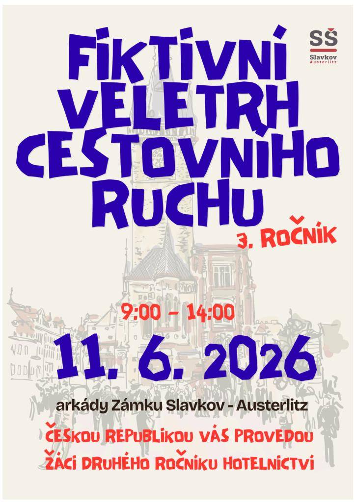 Dne 11. června 2026, od 9:00 do 14:00, se v arkádách Zámku Slavkov - Austerlitz koná prohlídka České republiky, kterou povedou žáci druhého ročníku hotelnictví. Tato akce představuje skvělou příležitost pro všechny zájemce o historii a kulturu naší země.