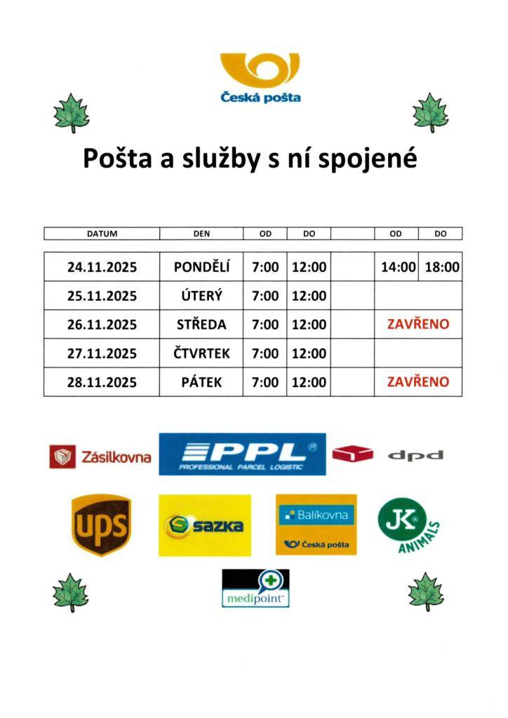POŠTA PARTNER VITICE - AKTUÁLNÍ ZMĚNY