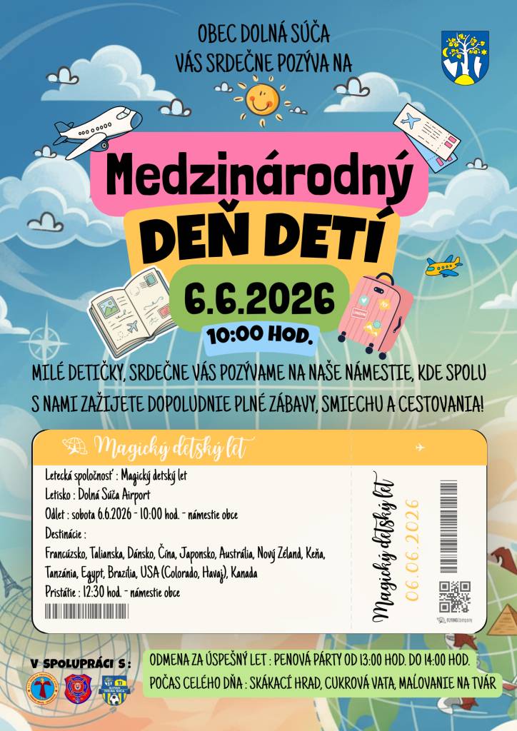 Srdečne Vás pozývame na Medzinárodný deň detí, ktorý sa bude konať 6. júna na námestí našej obce.