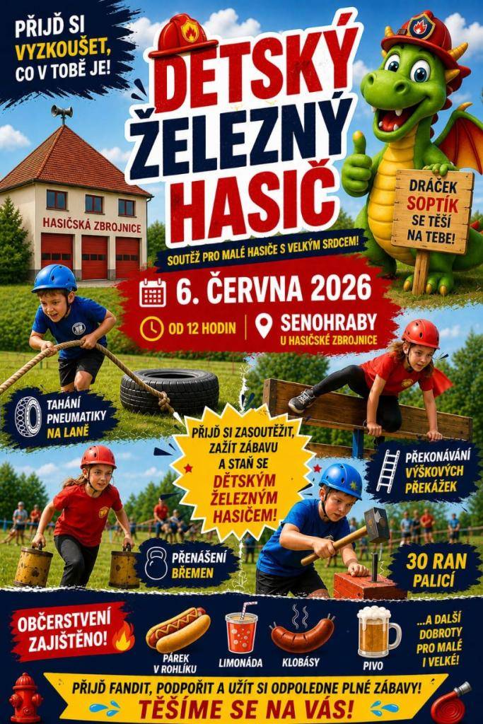 V sobotu 6. 6. se koná oblíbená soutěž pro mladé hasiče v hasičských disciplínách.  Začátek ve 12 hodin v Senohrabech u hasičské zbrojnice. Občerstvení zajištěno.  Všichni jste srdečně zváni!