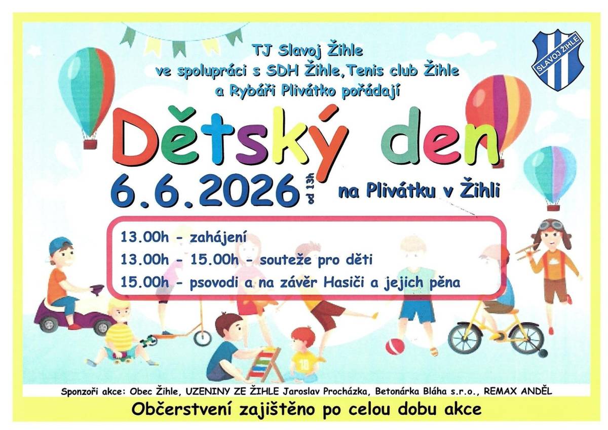 Dětský den dne 6.6.2026 od 13 hod na Plivátku v Žihli.