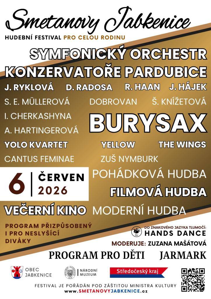 105. ročník hudebního festivalu Smetanovy Jabkenice se bude konat v sobotu 6.6.2026 a nabídne bohatý program pro celou rodinu.