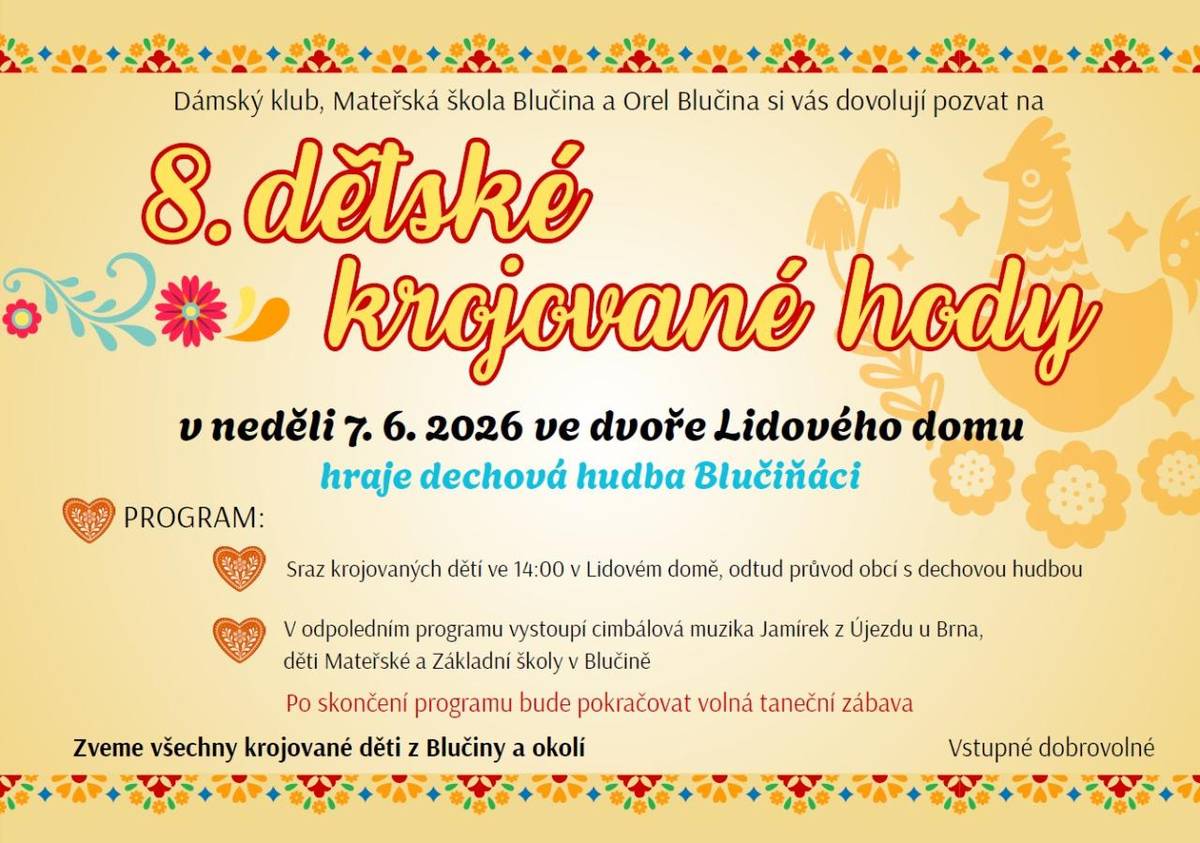 8.dětské hody v Blučině, které se konají tuto neděli 7.6.2025 od 14 hodin.