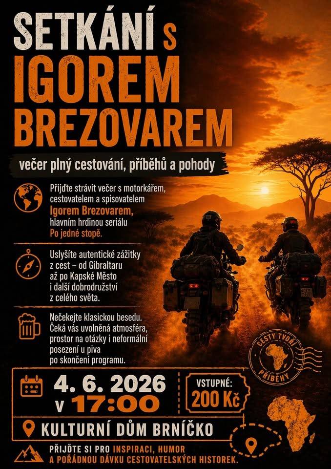 Večer plný cestování, příběhů a pohody. KD Brníčko 4.6.2026 od 17:00.