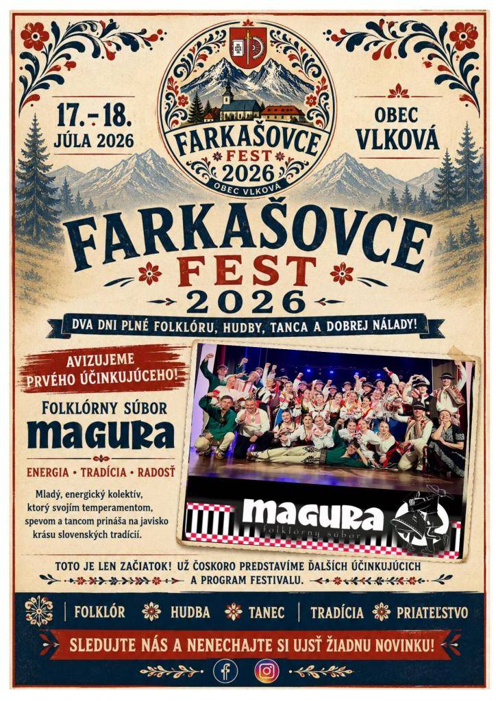 S veľkou radosťou Vám predstavujeme prvého účinkujúceho pripravovaného festivalu FARKAŠOVCE FEST 2026, ktorý sa uskutoční v obci Vlková v dňoch 17. – 18. júla 2026.