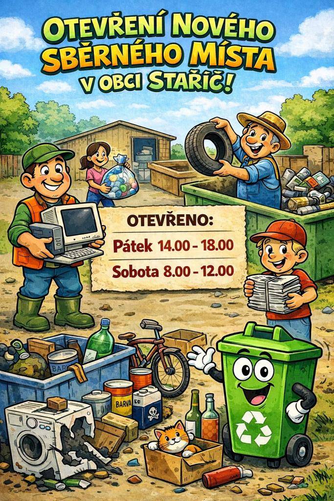 Sběrné místo se nachází u ČOV č. p. 547  Pátek: 14:00–18:00  Sobota: 8:00–12:00