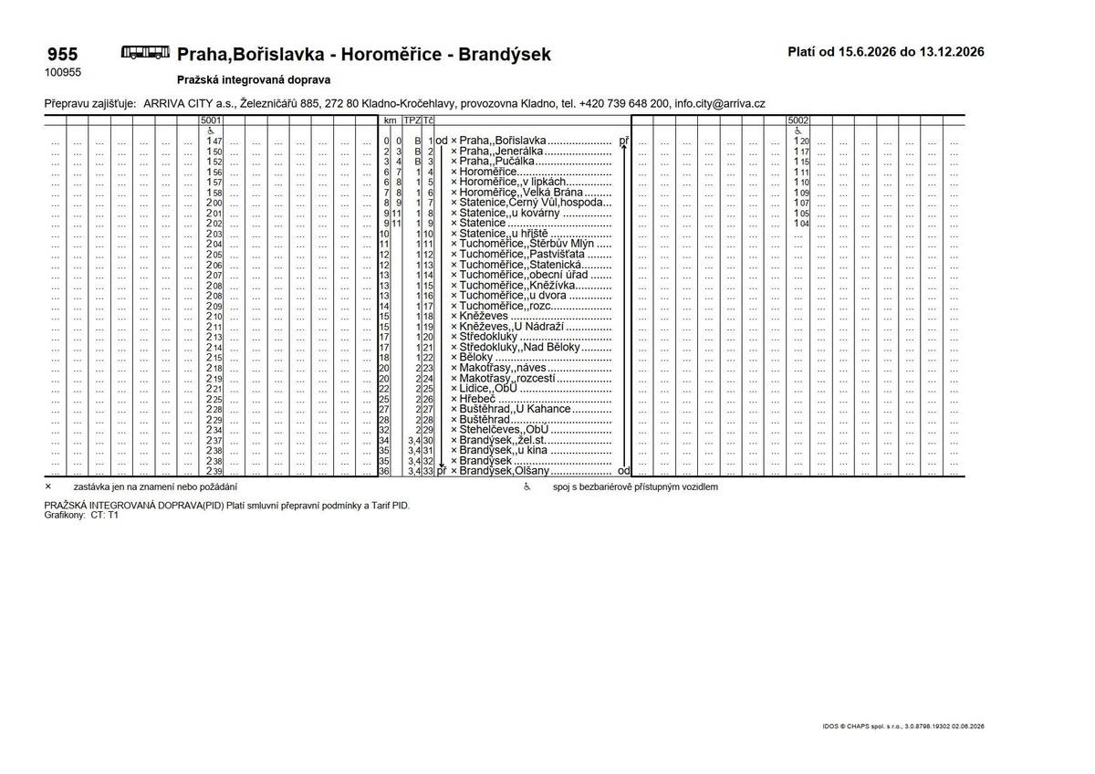 Oznamujeme občanům, že od 15. června 2026 začne každý den jezdit nová noční autobusová linka PID 955 na trase Praha, Bořislavka – Horoměřice – Buštěhrad – Brandýsek. 🕐 Odjezd z Prahy (Bořislavka): 1:47 hod. 🕝 Příjezd do Brandýsku (U Kina): 2:38 hod. 🕝 Příjezd do Brandýsku (Olšany): 2:39 hod. Nová linka zajistí pohodlné noční spojení z Prahy až do Brandýsku každý den v týdnu🚍🌙.