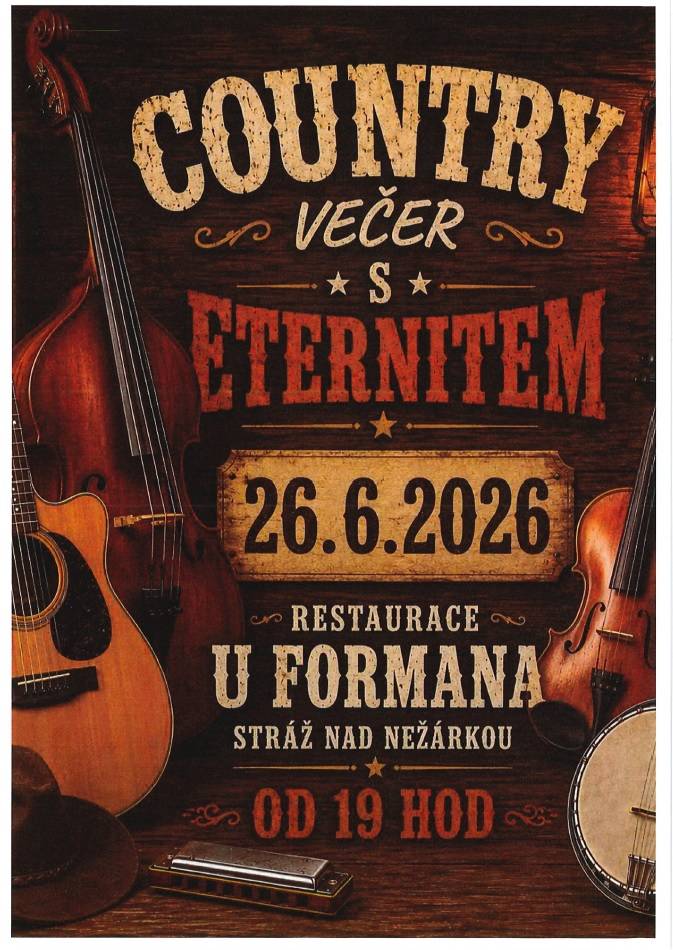 V pátek 26.06.2026 bude opět oblíbený večer s Eternitem, od 19:00 hodin v restauraci U Formana.