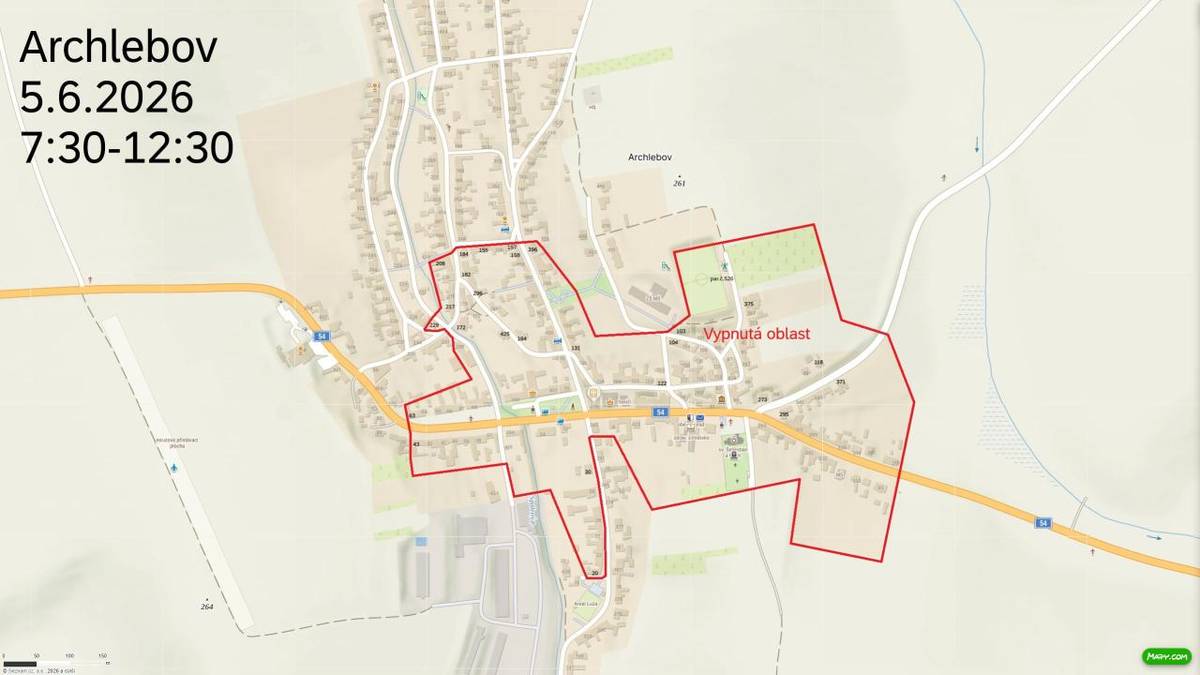 Oznámení o přerušení dodávky elektrické energie , více info viz přiložená mapka