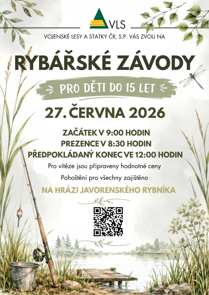 Dne 27. června 2026 se na hrázi Javorenského rybníka uskuteční rybářské závody, které začnou v 9:00 hodin.