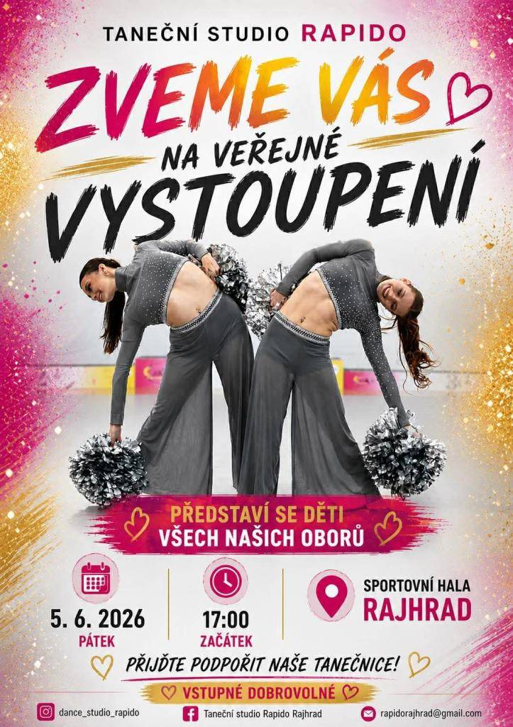Veřejné vystoupení taneční školy Rapido v pátek 5.6. v sokolovně v Rajhradě
