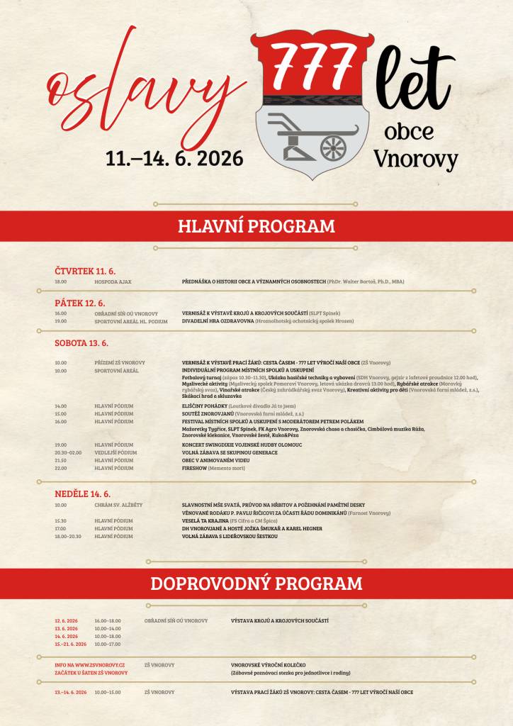 Program oslav ve dnech 11.-14.6.2026