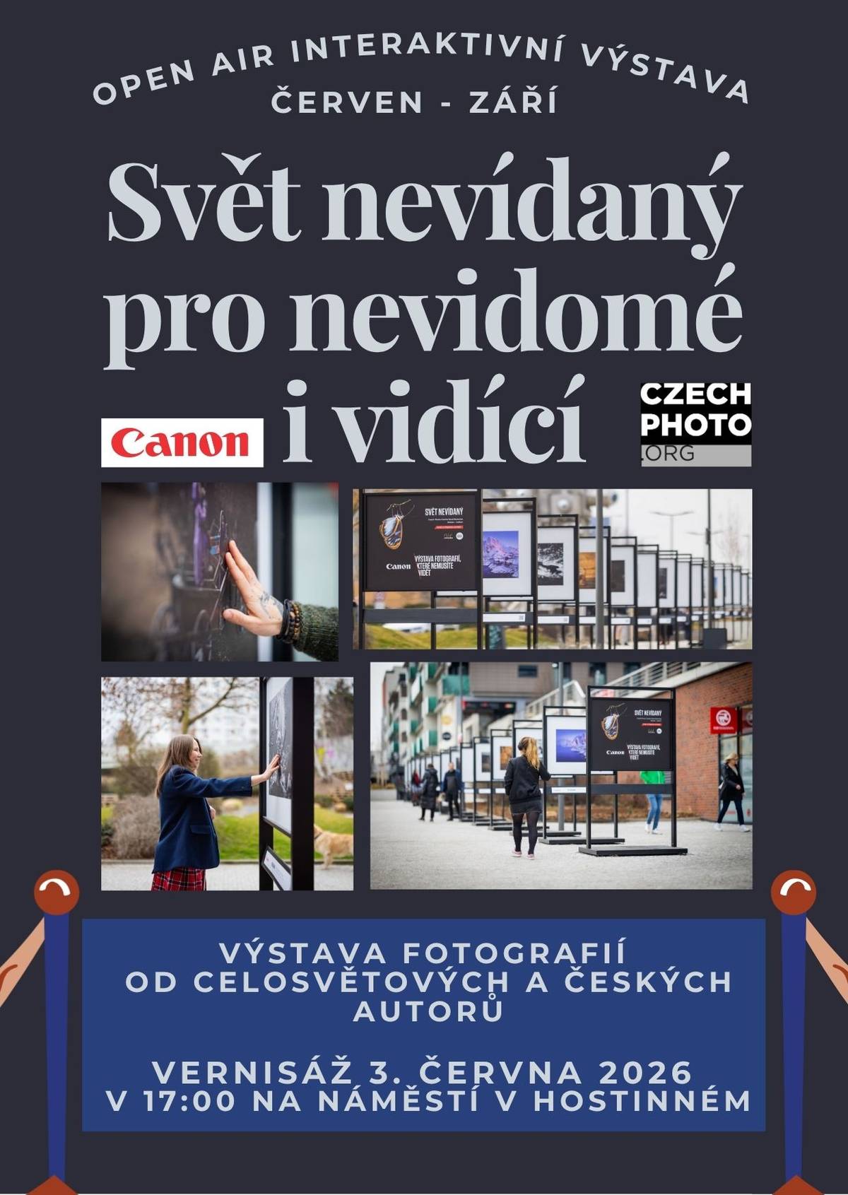 Srdečně vás zveme na slavnostní vernisáž, kde bude představena výstava fotografií od celosvětových a českých autorů pod širým nebem.  📅 středa 3. června 2026 ⏰ 17:00 📍 náměstí Hostinné 🖼  Výstava bude k vidění od června do září přímo na náměstí. Přijďte se podívat a užít si umění pod otevřeným nebem. 🌆✨