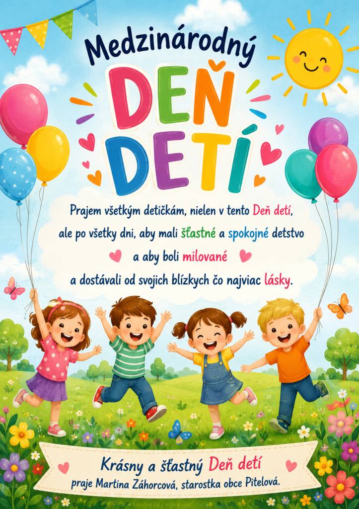 MDD spoločne oslávime na akcii Dni obce Pitelová v sobotu 04.07.2026 na Ihrisku Upieca. Detičky čakajú atrakcie a sladká odmena.