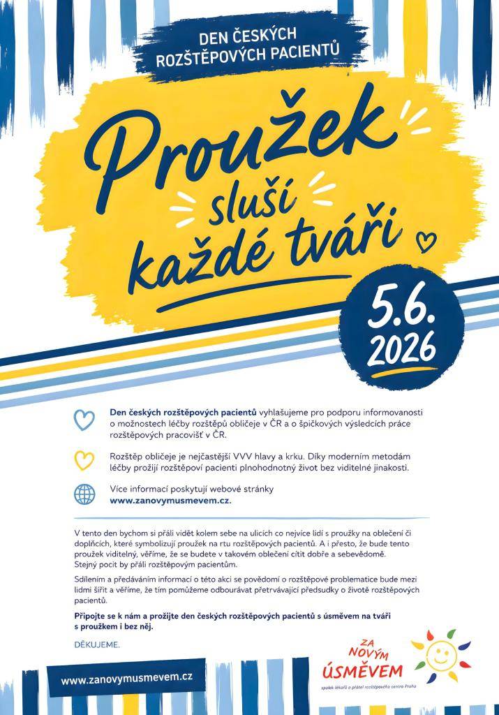 Pátek 5. června 2026 je dnem českých rozštěpových pacientů aneb "Proužek sluší každé tváři".