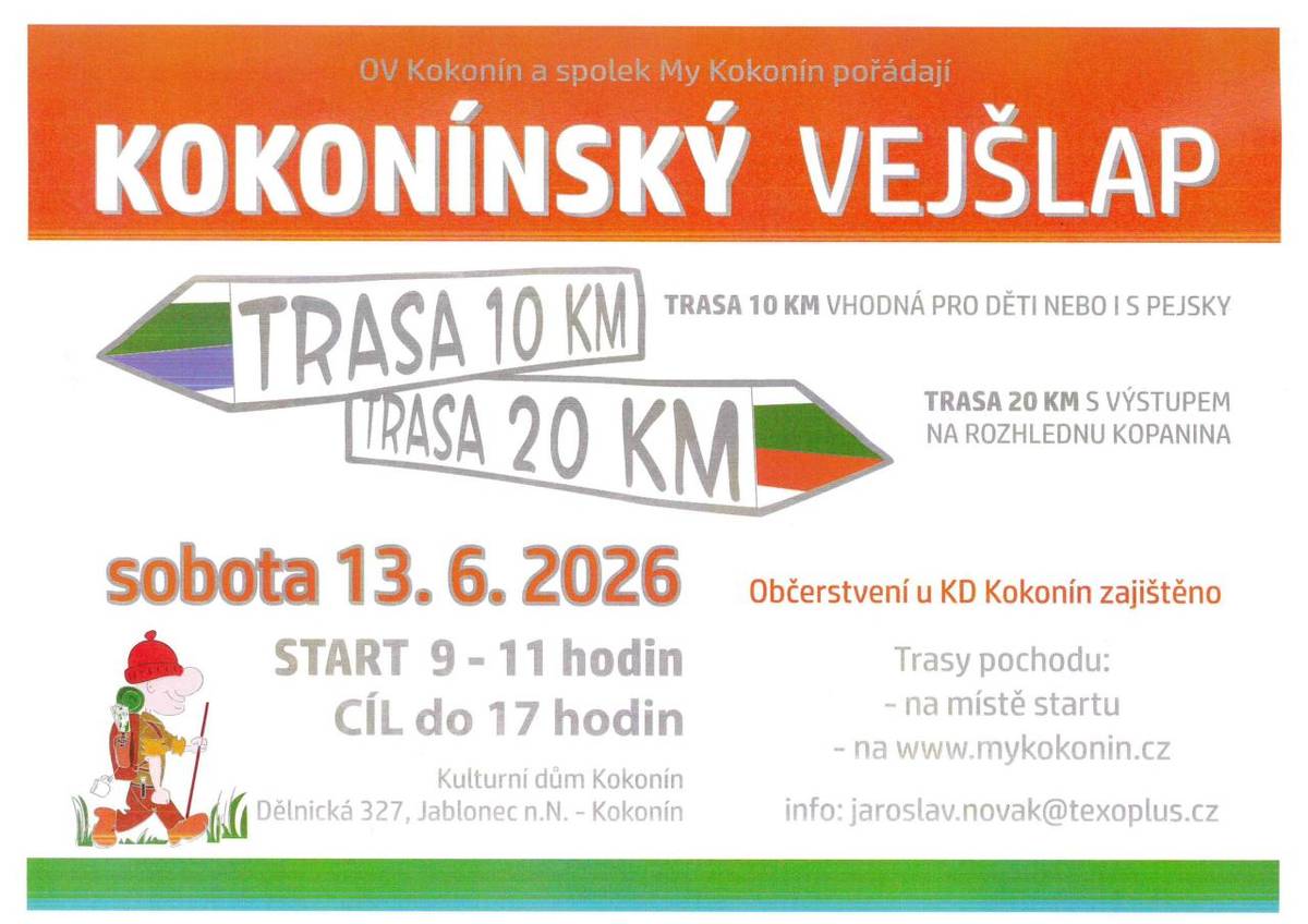 Kdy: 13. 6. 2026  Kde: Kulturní dům Kokonín  V kolik: start 9 - 11 hodi