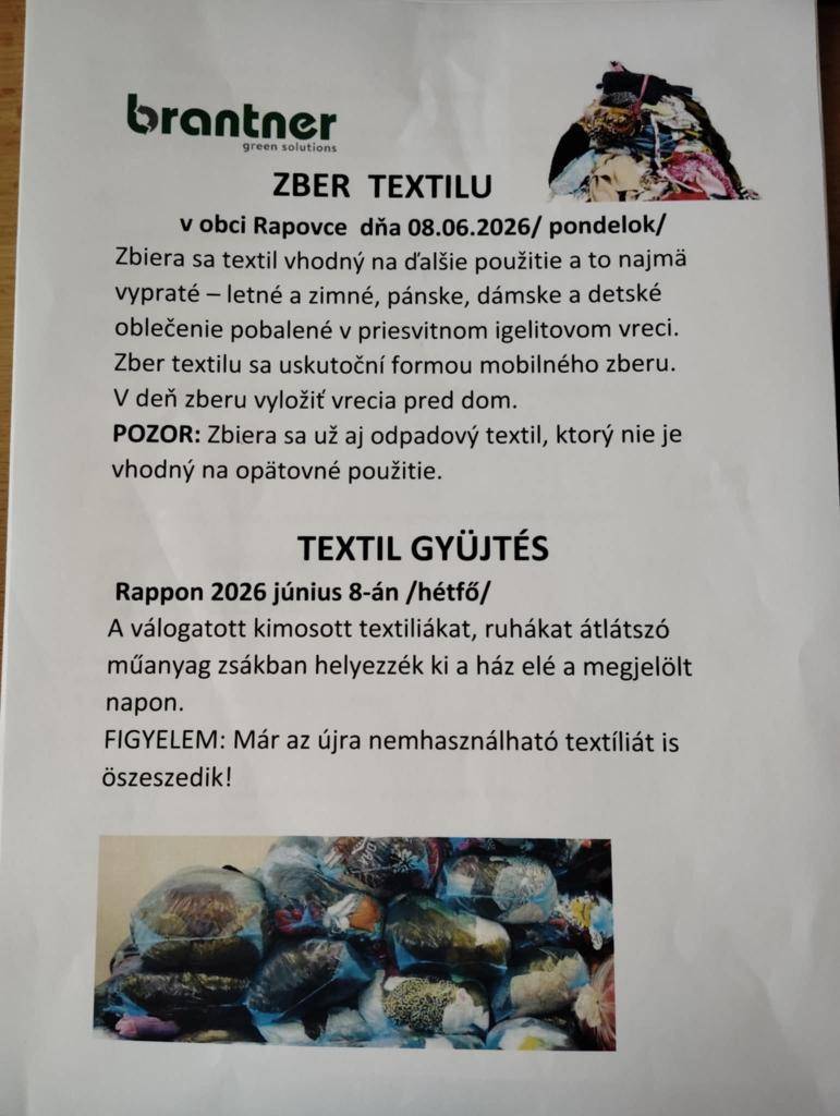 8.6.2026 zber textilu/ textil gyüjtés