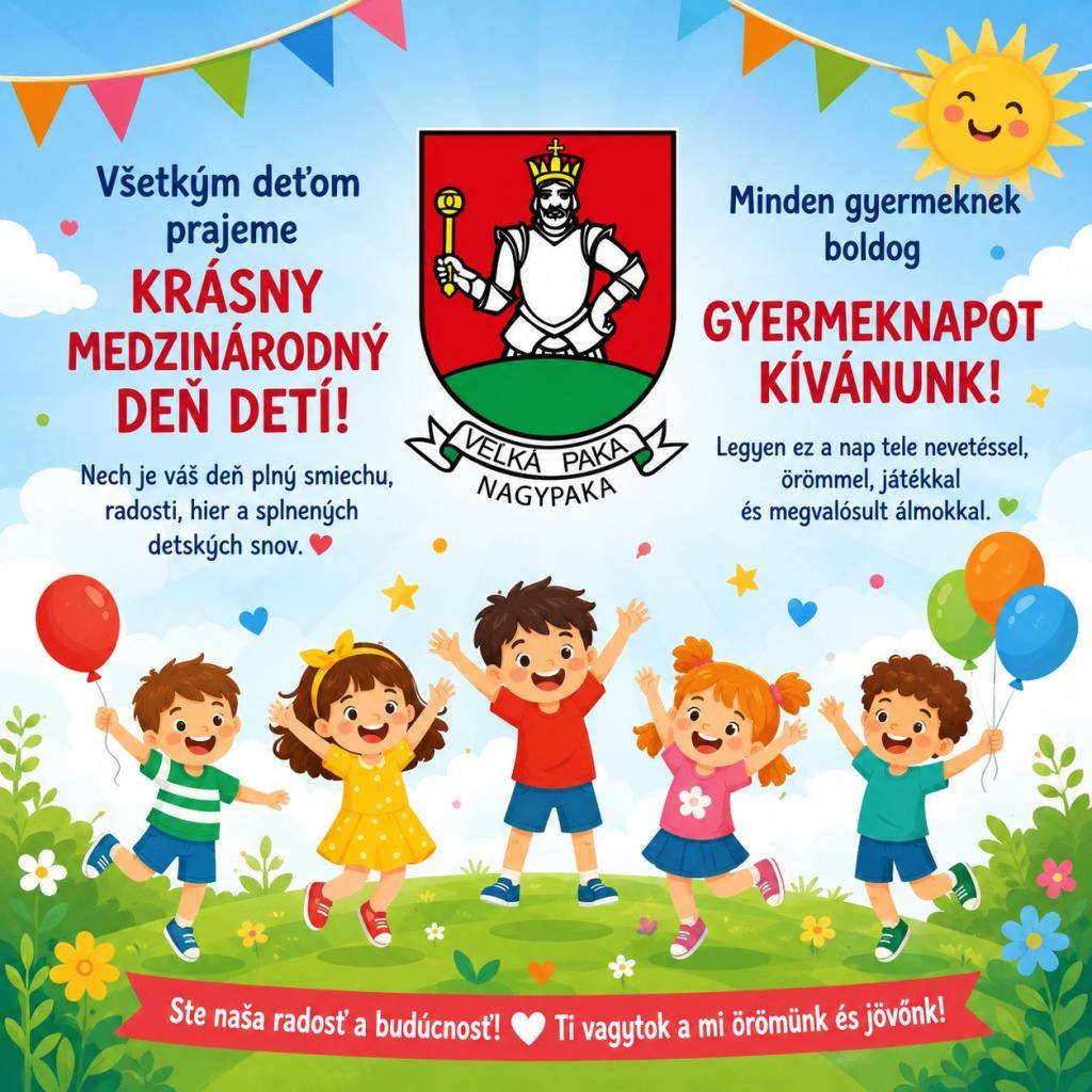 Samospráva obce v spolupráci s miestnymi združeniami srdečne pozýva malých aj veľkých na Deň detí vo Veľkej Pake, ktorý sa bude konať v sobotu - 6. júna, od 15:00 na futbalovom ihrisku.