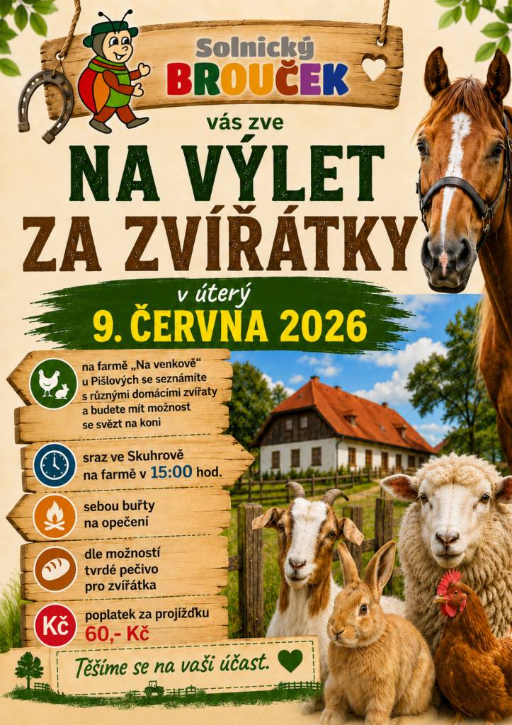 Solnický Brouček zve na výlet do Skuhrova nad Bělou na farmu "Na Venkově".