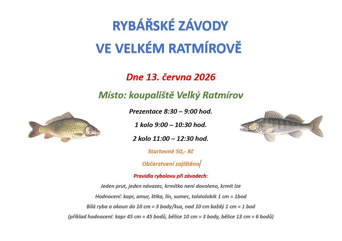Rybářské závody ve Velkém Ratmírově na koupališti.
