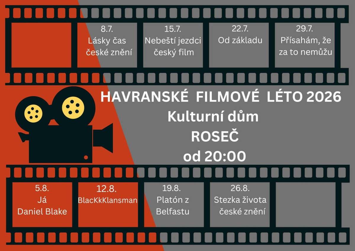 Filmy se budou promítat vždy od 20:00 v kulturním domě v Roseči.