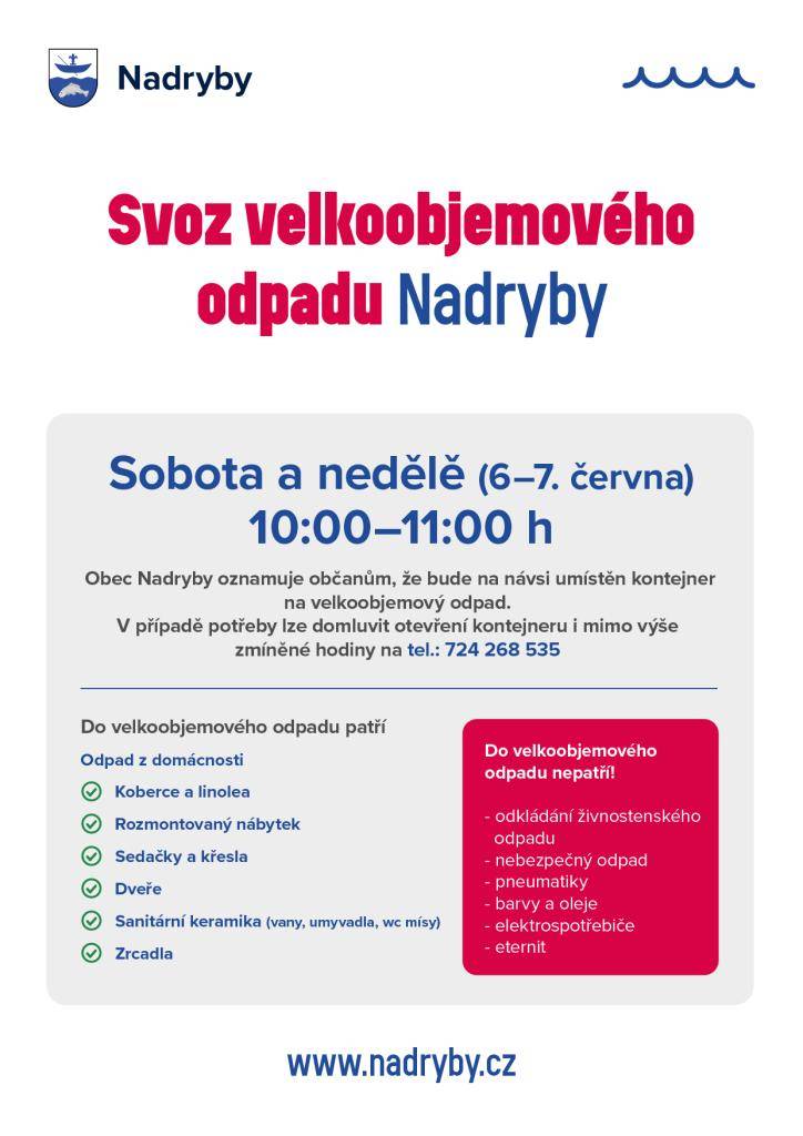 O víkendu 6. a 7. června od 10-11. hod. před hasičárnou na návsi.