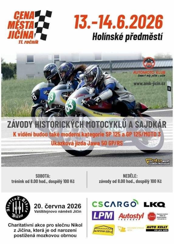 Ve dnech 13. a 14. června se konají motocyklové závody v Jičíně, bude omezena doprava jako každý rok, omezení je plánováno vždy od 7:00 hod do 20:00 hod, využívejte objízdné trasy. Pozvánka na závody níže a dále přinášíme pravidelný zpravodaj z širšího okolí a leták ke sbírce v rámci   A P R O P O J I Č Í N , O . P. S .