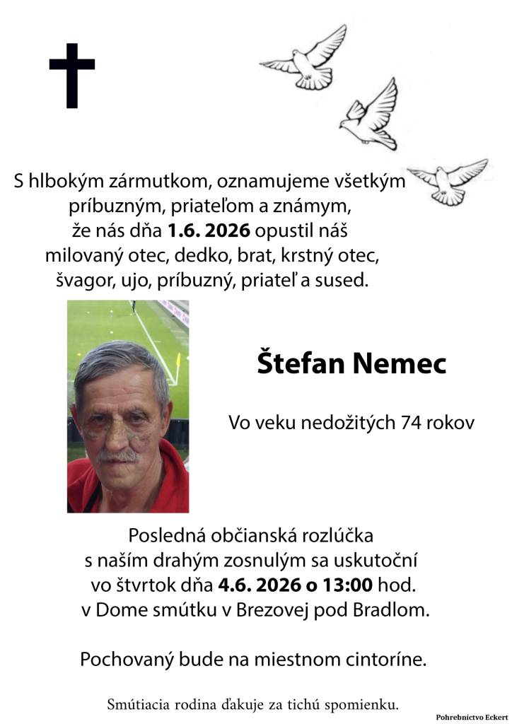 Smútočné oznámenie - Štefan Nemec