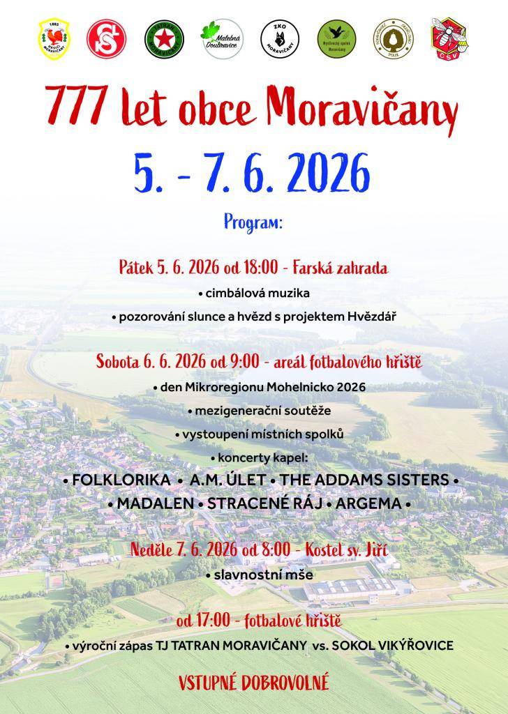 Srdečně zveme občany, rodáky a příznivce na Den mikroregionu a oslavy 777 let obce Moravičany