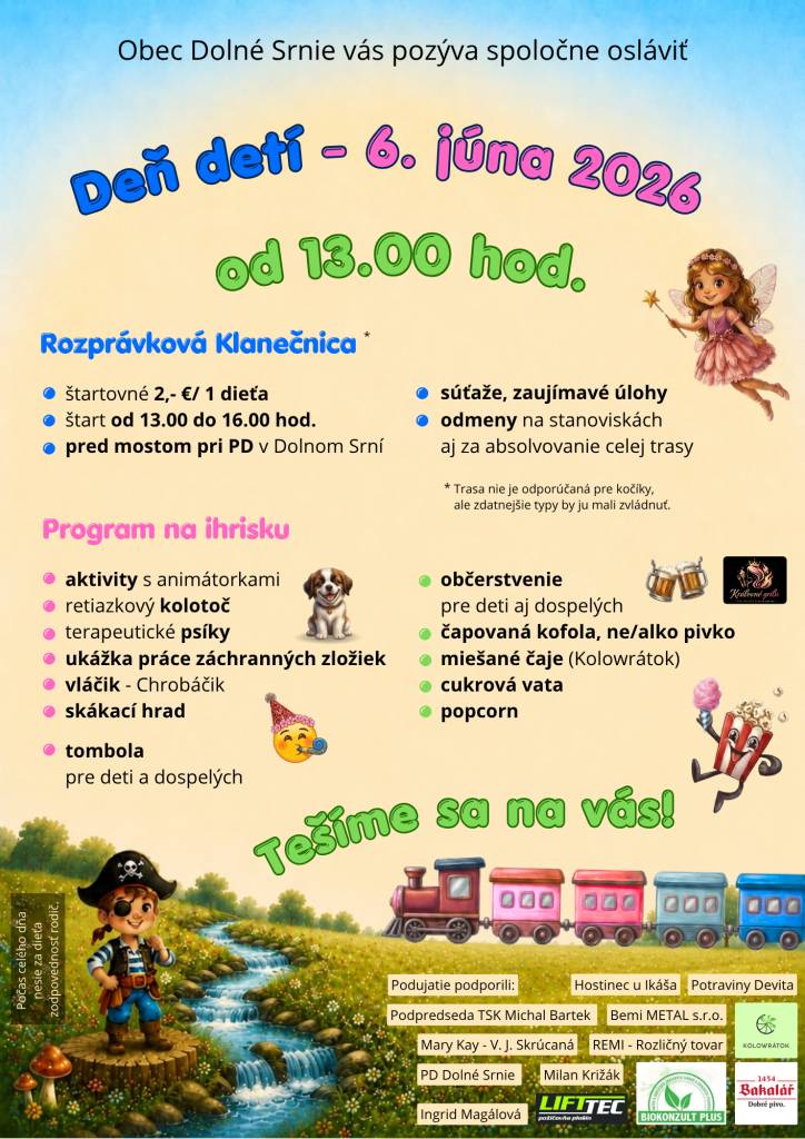 Deň detí v Dolnom Srní 6. júna 2026 od 13.00 hod.