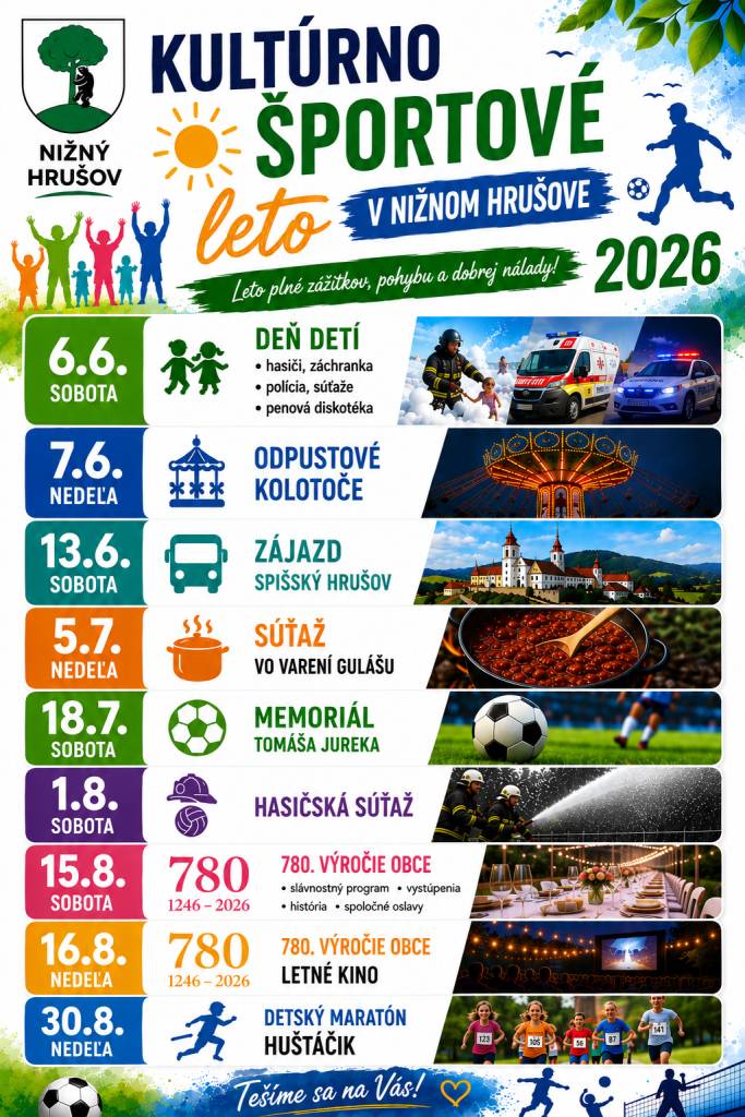 KULTÚRNO ŠPORTOVÉ LETO v Nižno Hrušove. Viac info tu.