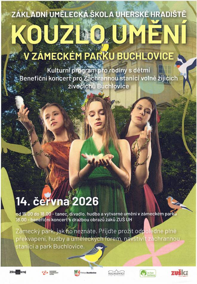 - 14.6.2026 od 15 hodin benefiční koncert ZUŠ UH pro Záchranou stanici volně žijících živočichů