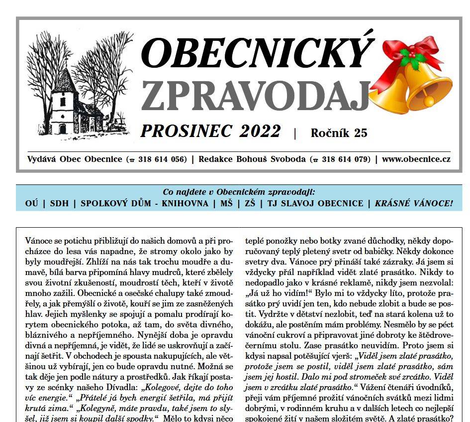 Obecnický zpravodaj – Prosinec 2022