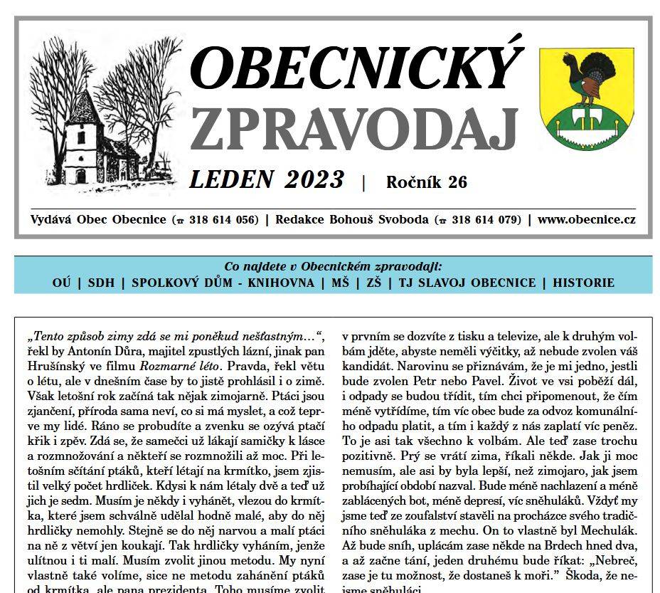 Obecnický zpravodaj – Leden 2023