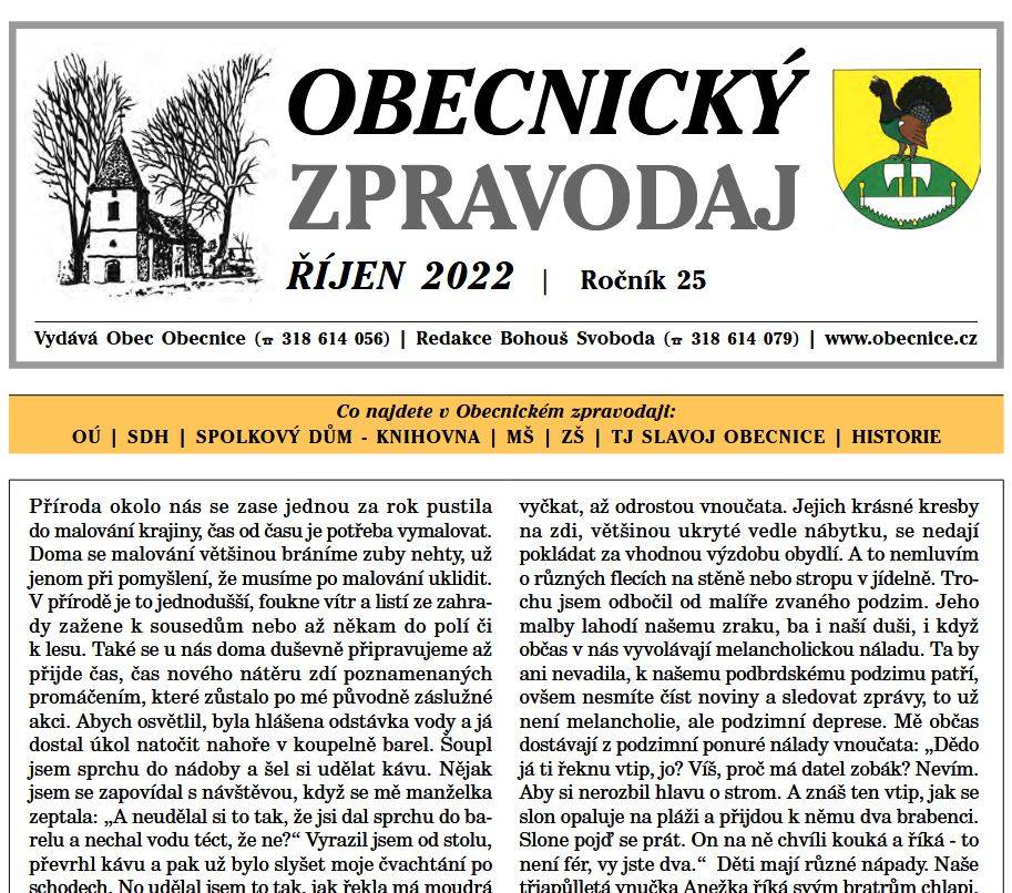 Obecnický zpravodaj – Říjen 2022