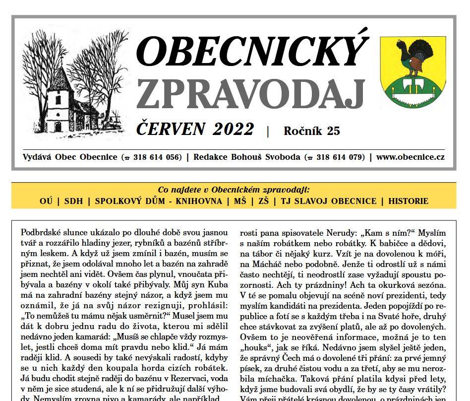 Obecnický zpravodaj – Červen 2022
